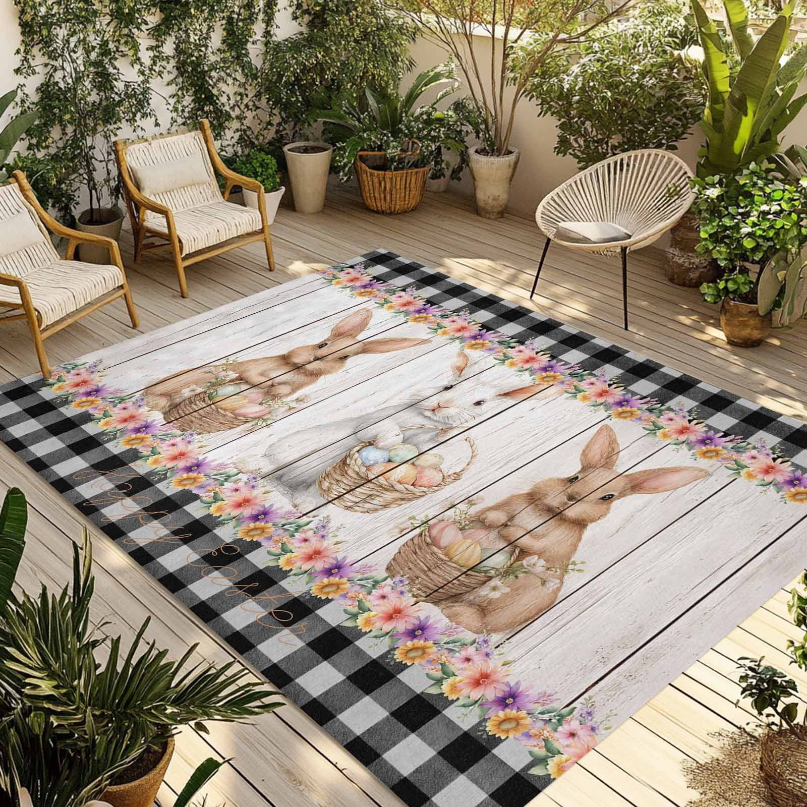 Easter Bunny Eggs Outdoor Rug for Patio/Deck/Porch, Non-Slip Large Area ...