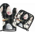 thumbnail image 1 of Easter Bunny Eggs Oven Mitts and Pot Holders Set of 2, Buffalo Check Heat Resistant Oven Mitts Kitchen Oven Glove for Cooking, Baking, 1 of 6