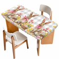 thumbnail image 1 of Easter Bunny Eggs Table Cloths for 3 Foot Rectangle Tables, Spring Tulips Rustic Rabbits Grey Plaid Patio Waterproof Elastic Fitted Tablecloths, Washable Rectangular Table Cover for Camping, 1 of 8