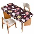 thumbnail image 1 of Easter Bunny Eggs Table Cloths for 4 Foot Rectangle Tables, Spring Leaves Daisy Flowers Vintage Purple Patio Waterproof Elastic Fitted Tablecloths, Washable Rectangular Table Cover for Camping, 1 of 8