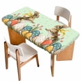 thumbnail image 1 of Easter Bunny Eggs Table Cloths for 4 Foot Rectangle Tables, Spring Tulip Flowers Leaves Rustic Green Patio Waterproof Elastic Fitted Tablecloths, Washable Rectangular Table Cover for Camping, 1 of 8