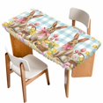 thumbnail image 1 of Easter Bunny Eggs Table Cloths for 4 Foot Rectangle Tables, Spring Tulips Farm House Rabbits Blue Plaid Patio Waterproof Elastic Fitted Tablecloths, Washable Rectangular Table Cover for Camping, 1 of 8