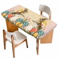 thumbnail image 1 of Easter Bunny Eggs Table Cloths for 6 Foot Rectangle Tables, Spring Tulip Flowers Leaves Country Plants Patio Waterproof Elastic Fitted Tablecloths, Washable Rectangular Table Cover for Camping, 1 of 8