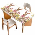 thumbnail image 1 of Easter Bunny Eggs Table Cloths for 6 Foot Rectangle Tables, Spring Tulips Rustic Rabbits Colorful Plaid Patio Waterproof Elastic Fitted Tablecloths, Washable Rectangular Table Cover for Camping, 1 of 8