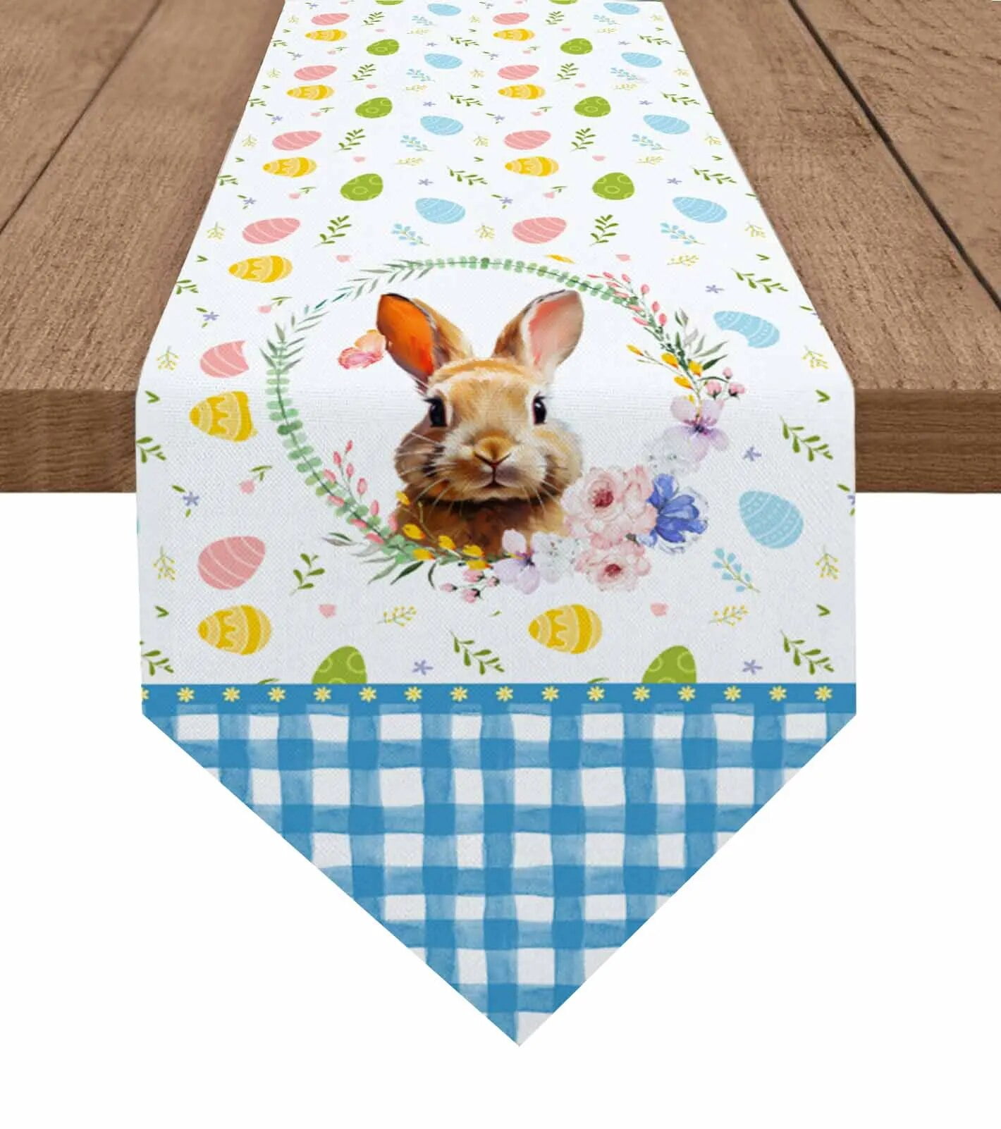 Easter Bunny Eggs Texture Plaid Table Runner Wedding Party Dining Table
