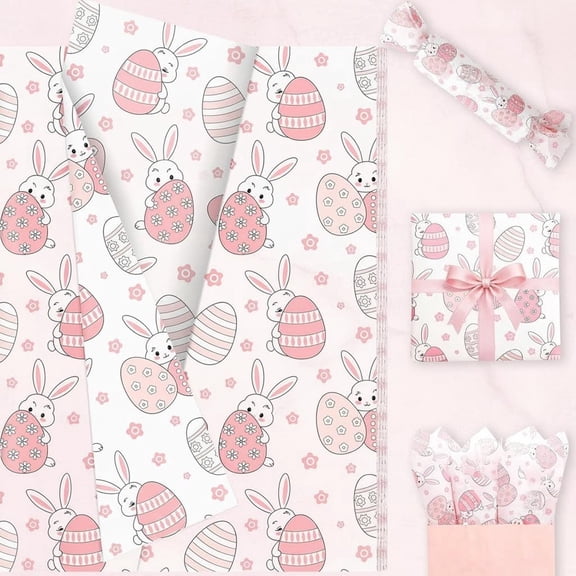 Easter Bunny Eggs Tissue Paper, Girly Bunny Eggs Flower Patterns Wrapping Tissue Paper for Spring Theme Birthday Easter Party Supplies