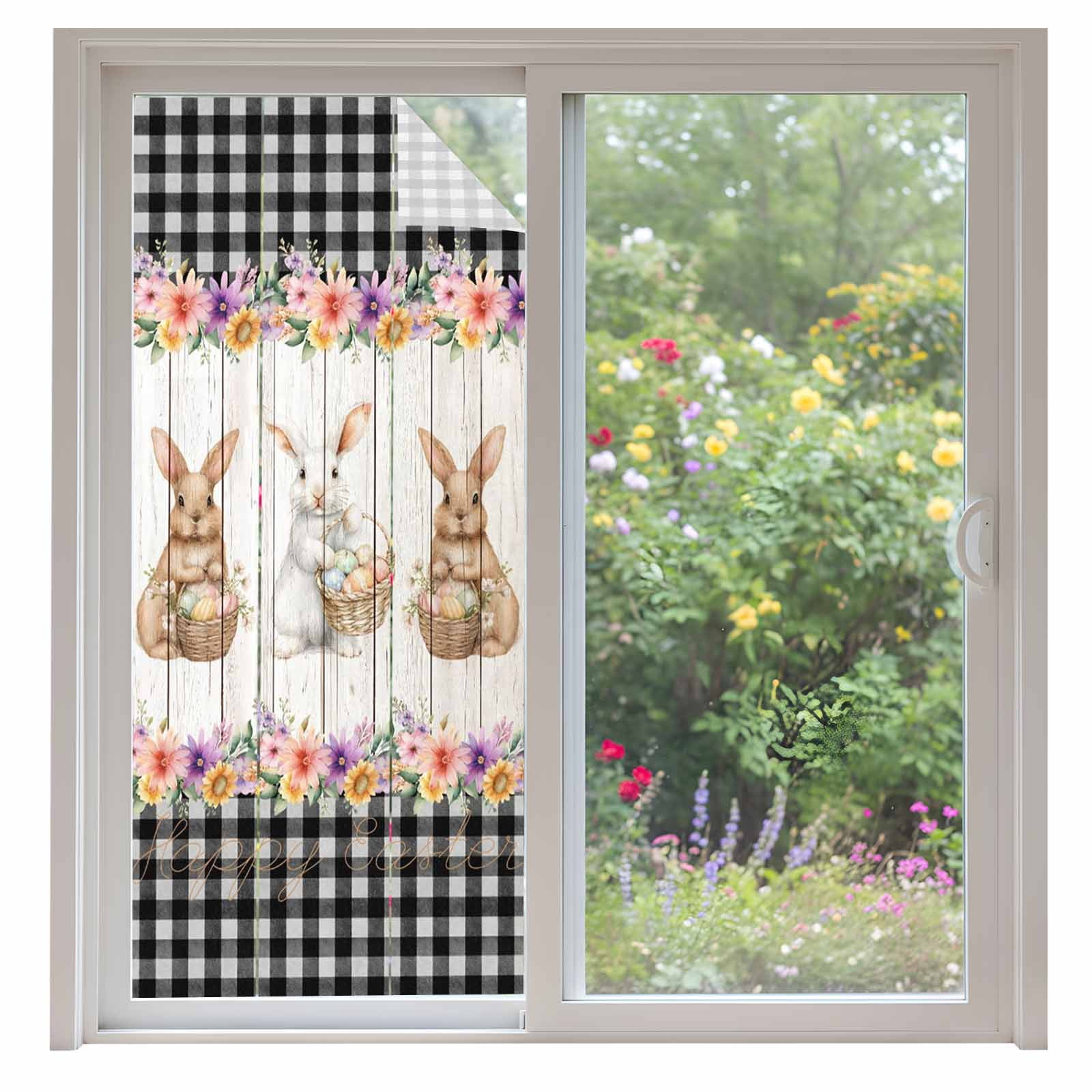Window Ledge For Rabbits Easter Bunny Eggs Window Privacy Film,Spring Flowers Rabbits Farmhouse ...