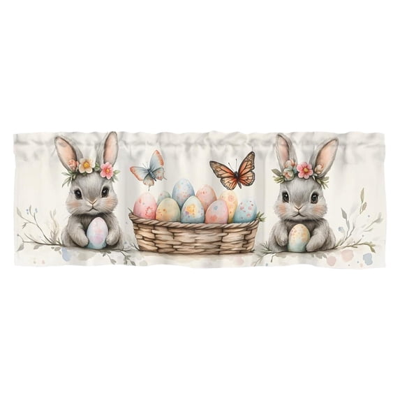 Easter Bunny Eggs Window Valance, 53.94x17.72 inch Washable Curtain Valance for Kitchen Living Room Bathroom and Bedroom, Spring Rabbits Themed Home Decor
