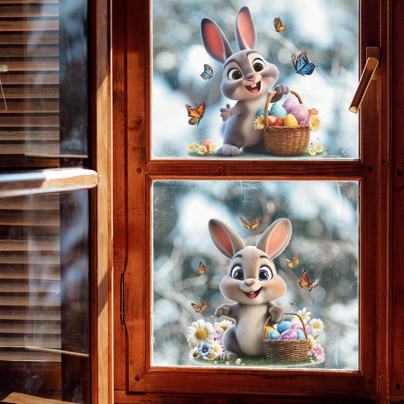 Easter Bunny Electrostatic Glass Stickers, Double-Sided Visible Window Decals, Easy to Apply & Remove, Ideal for Home, Window & Glass Surface Spring Decor, Multicolor, 1pcs