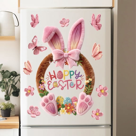 Easter Bunny Electrostatic Glass Window Sticker, Double-Sided Visible PVC Decal, Removable Home Kids Room Easter Decor
