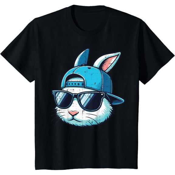Easter Bunny Face Baseball Cap Sunglasses Rabbit Boys Kids T-Shirt