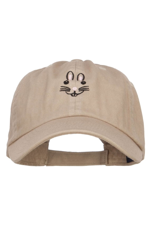 Easter Bunny Face Embroidered Low Cap - Khaki OSFM