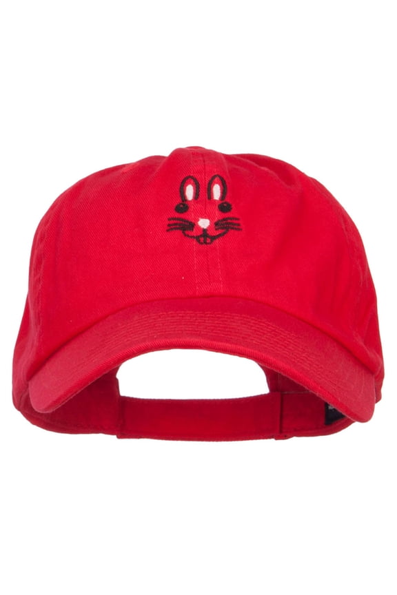Easter Bunny Face Embroidered Low Cap - Red OSFM