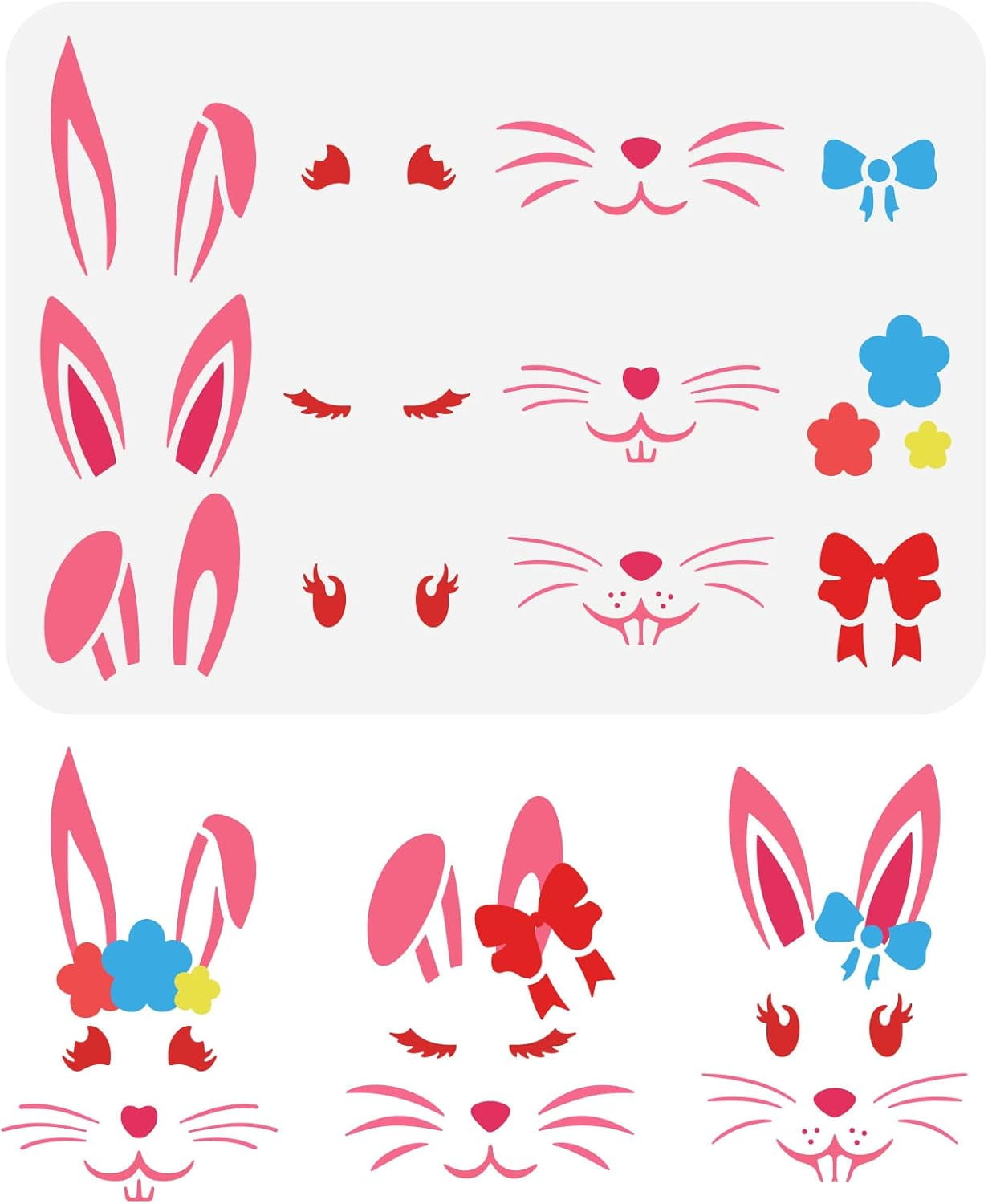 Easter Bunny Face Stencil 11.7x8.3inch Reusable Cute Rabbit Eye and