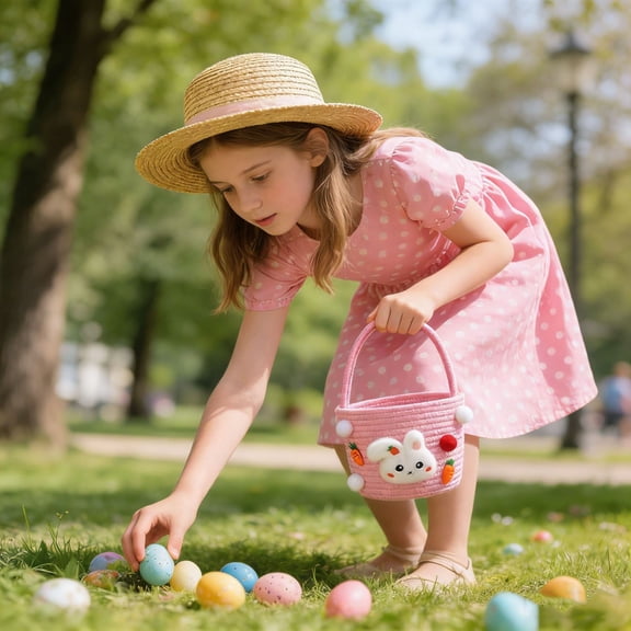 Easter Bunny Face Woven Storage Basket for Countertop Decor, Easter Egg Hunt, Cosmetic Organization, and Miscellaneous Items, Measuring 7.09x9.06x6.30 Inches