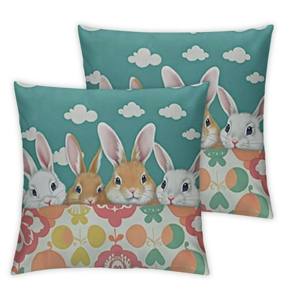 Easter Bunny Family Eggs Spring Bright Color Pattern Throw Pillow, , Multicolor