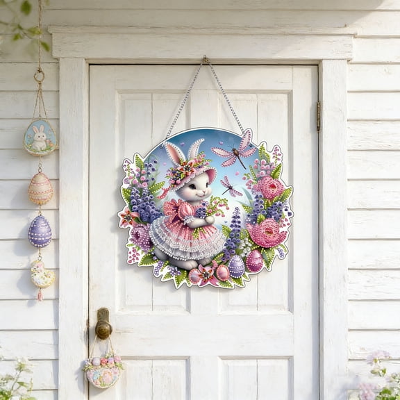 Easter Bunny Figurine Blue Hydrangea Floral Decor Artificial Flowers Spring Home Tabletop Centerpiece Mantel Decoration Indoor Outdoor Party Supplies Easter Basket Gift