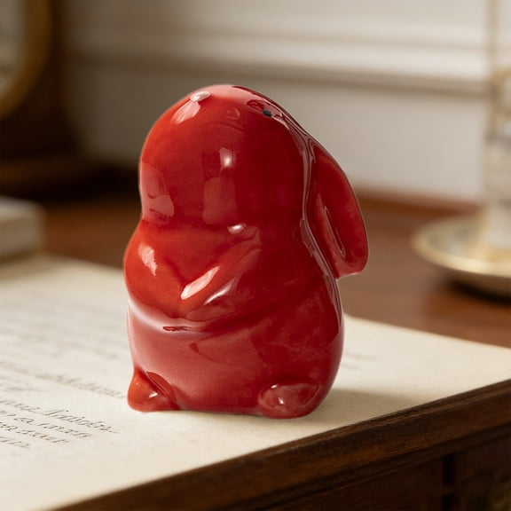 Easter Bunny Figurine Ceramic Rabbit Ornament Cute Small Desktop Decor for Home Office, Red or White