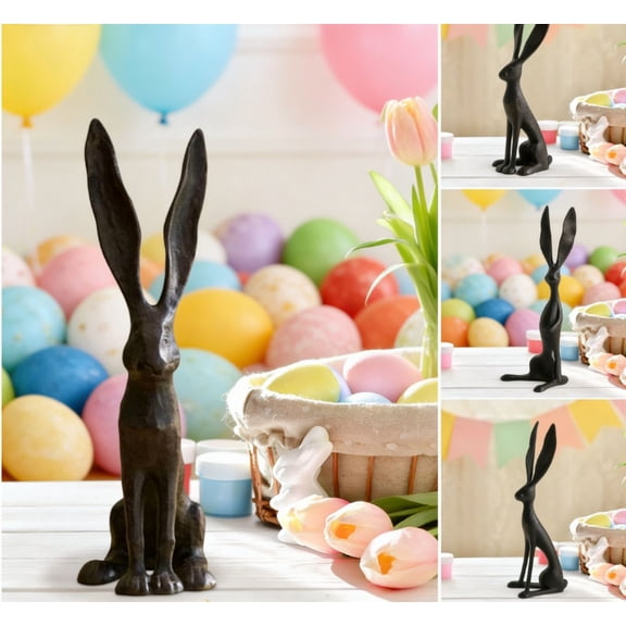 Easter Bunny Figurine Decor, Cast Iron Easter Bunny Statue, Easter Bunny Rabbit Decoration for Home & Office, Spring Easter Decor for Tabletop, Mantel & Shelf Display