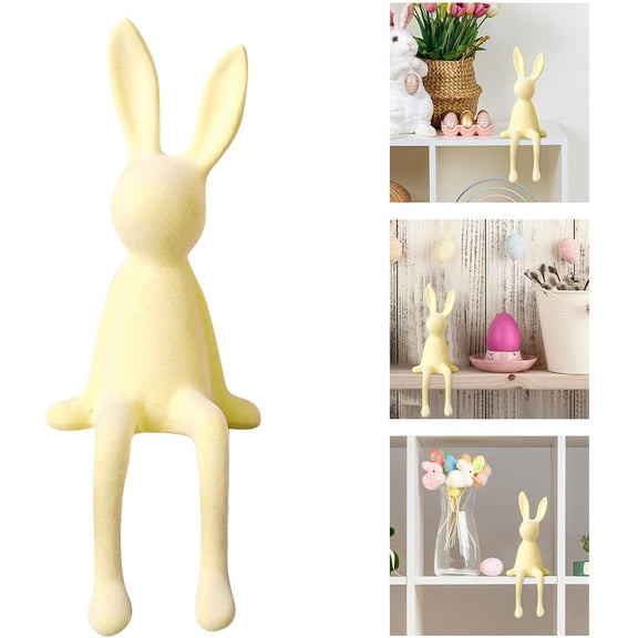 Easter Bunny Figurine Decorative Sitting Rabbit Ornament Flocked Spring Home Decor Tabletop Shelf Windowsill Accent Easter Decoration Piece For Living Room Office Seasonal Display Use