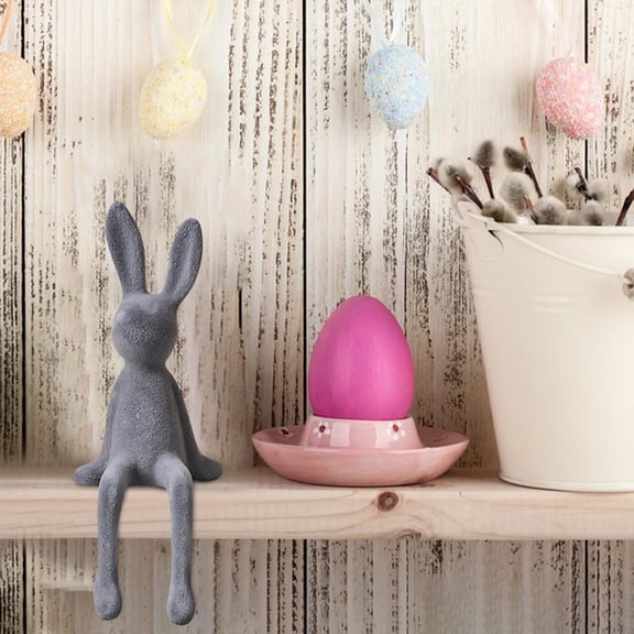 Easter Bunny Figurine Decorative Sitting Rabbit Ornament Flocked Spring Home Decor Tabletop Shelf Windowsill Accent Easter Decoration Piece For Living Room Office Seasonal Display Use