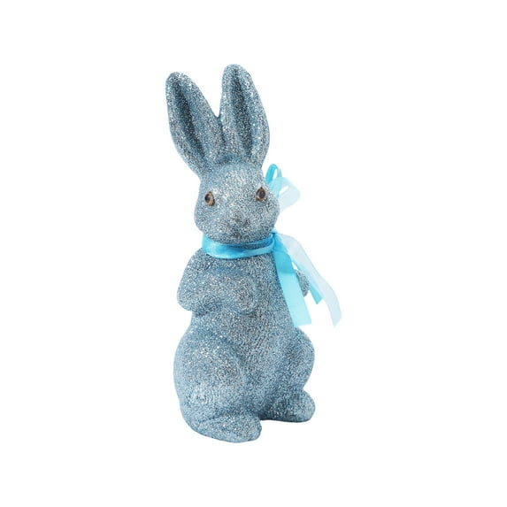 Easter Bunny Figurine Glitter Foam Bunnies Statue with Ribbon Bow & Realistic Eyes Standing Rabbit Animal Sculptures Table Centerpiece for Spring Party Supplies Blue