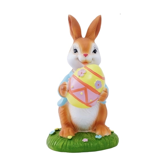 Easter Bunny Figurine Hand-Painted Fine Resin Craft, Spring Holiday Decoration, Includes Easter Eggs and Carrot Elements, Perfect for Dining Table and Bookshelf Decor