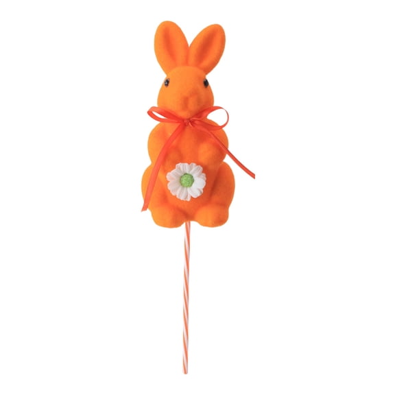 Easter Bunny Figurine, Realistic Flocked Rabbit Doll, Cute Tabletop Decor for Easter Spring Home and Window Display, Orange