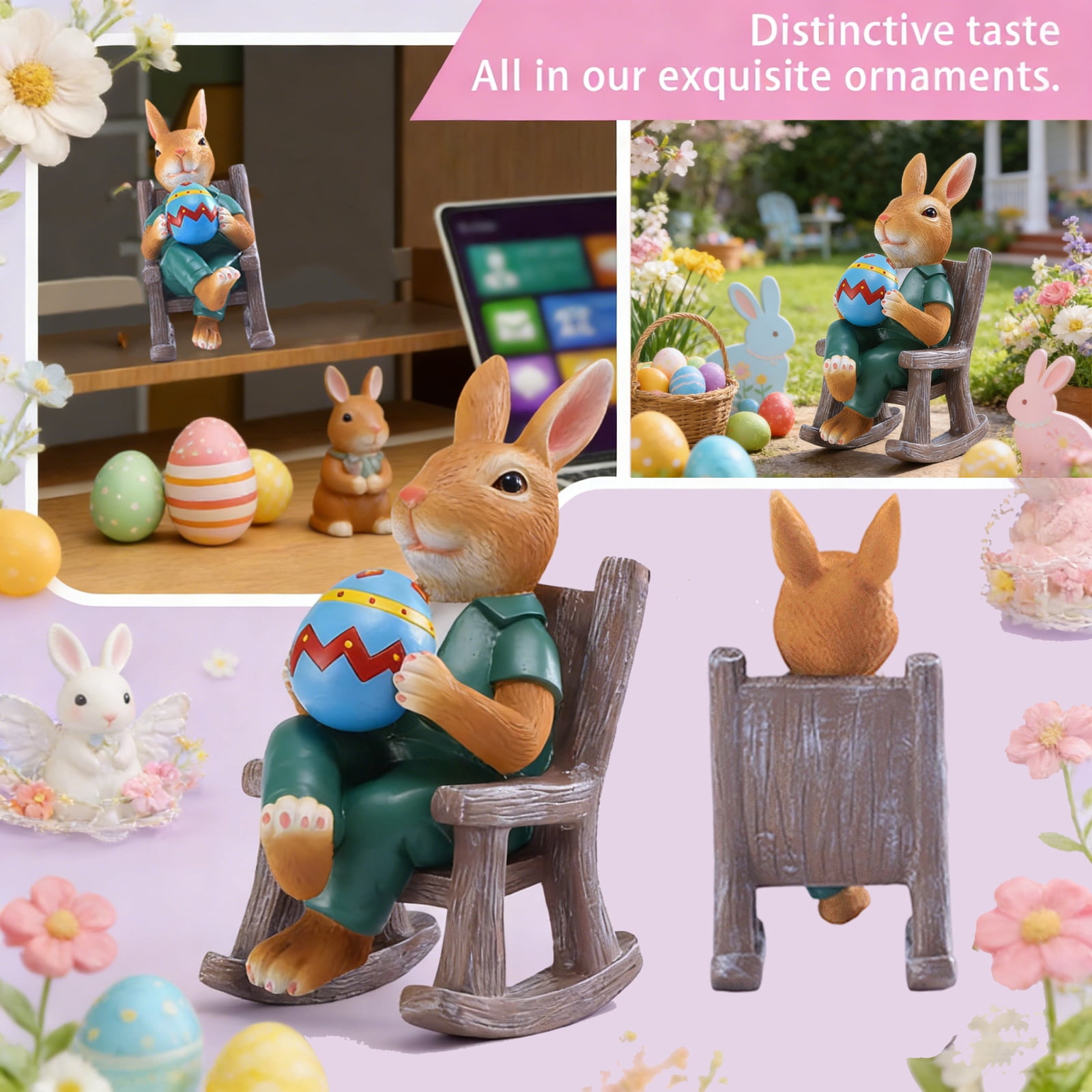Easter Bunny Figurine in Rocking Chair Resin Small Rabbit Statue ...