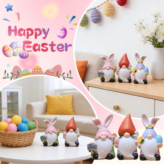Easter Bunny Figurines 1 Pack Hand-Painted Resin Decorations With Pastel Easter Egg Design – Perfect For Spring Décor, Tabletops, And Festive Displays(B) Easter Decorations