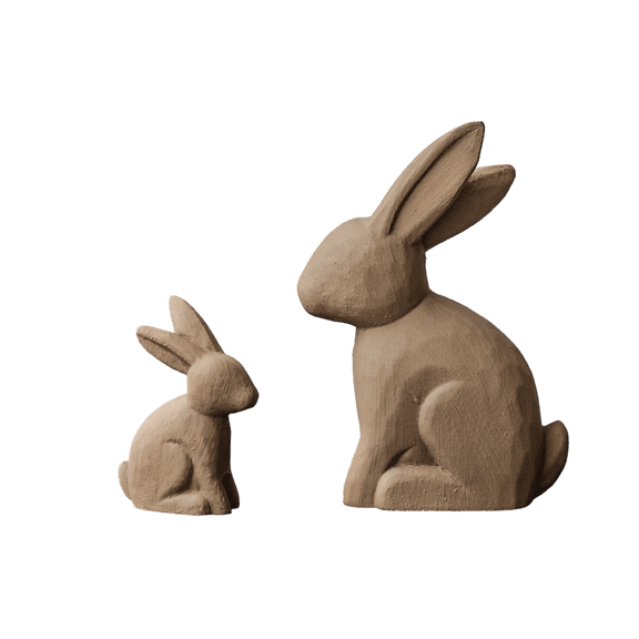 Easter Bunny Figurines 2Pcs Wooden Rabbit Statue DIY Painting Bunny Ornaments Easter Wooden Centerpieces 3D Bunny Sculpture Decor Wooden Antique Decor - Brown