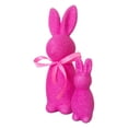 thumbnail image 1 of Easter Bunny Figurines Decor 2PCS 8.66 and 4.73 Inch with Bow Ties, Flocked Rabbit Centerpiece for Spring Table, Indoor Home and Office Shelf Decorations, Easter Party and Seasonal Gift Idea, 1 of 4