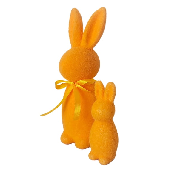 Easter Bunny Figurines Decor 2PCS 8.66 and 4.73 Inch with Bow Ties, Flocked Rabbit Centerpiece for Spring Table, Indoor Home and Office Shelf Decorations, Easter Party and Seasonal Gift Idea