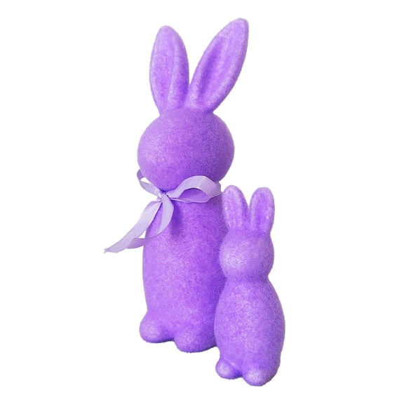Easter Bunny Figurines Decor 2PCS 8.66 and 4.73 Inch with Bow Ties, Flocked Rabbit Centerpiece for Spring Table, Indoor Home and Office Shelf Decorations, Easter Party and Seasonal Gift Idea