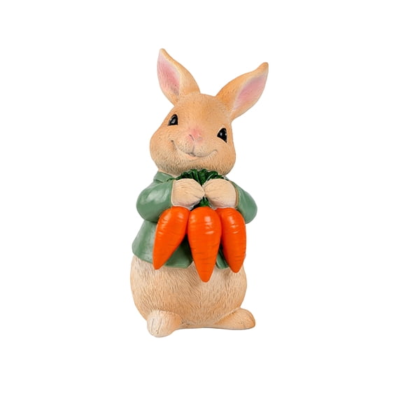 Easter Bunny Figurines Hand Painted, Resin Bunny Statues Weather Resistant,Rabbit Statue Decor Tabletop Ornament with Carrots and Eggs(5.12Inch,F)