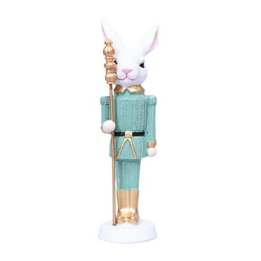 Easter Bunny Figurines,Resin Handheld Crutch Easter Rabbit Nutcracker Sculpture,Cute Bunny Tabletop Layered Trays Centerpiece Decorations for Party Home Holiday Spring Easter Decor