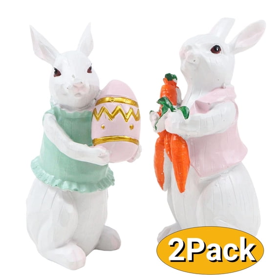 Easter Bunny Figurines Rustic Bunny Table Décor Rein Rabbit Statue Farmhouse Vintage Rabbit Figurines Gift for Spring Easter Party Supplies White Set of 2 Set 4