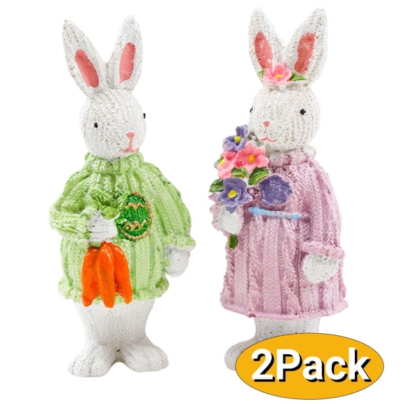 Easter Bunny Figurines Rustic Bunny Table Décor Rein Rabbit Statue Farmhouse Vintage Rabbit Figurines Gift for Spring Easter Party Supplies White Set of 2 Set 5