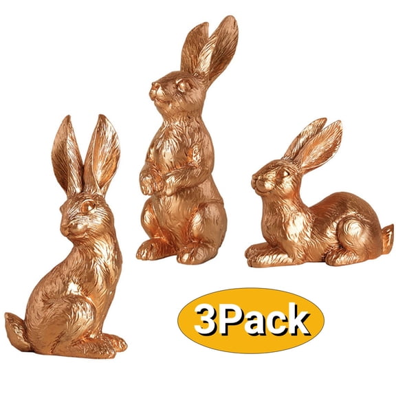 Easter Bunny Figurines Rustic Bunny Table Décor Resin Rabbit Statue Farmhouse Vintage Rabbit Figurines Gift for Spring Easter Party Supplies Gold Set of 3 Set 2