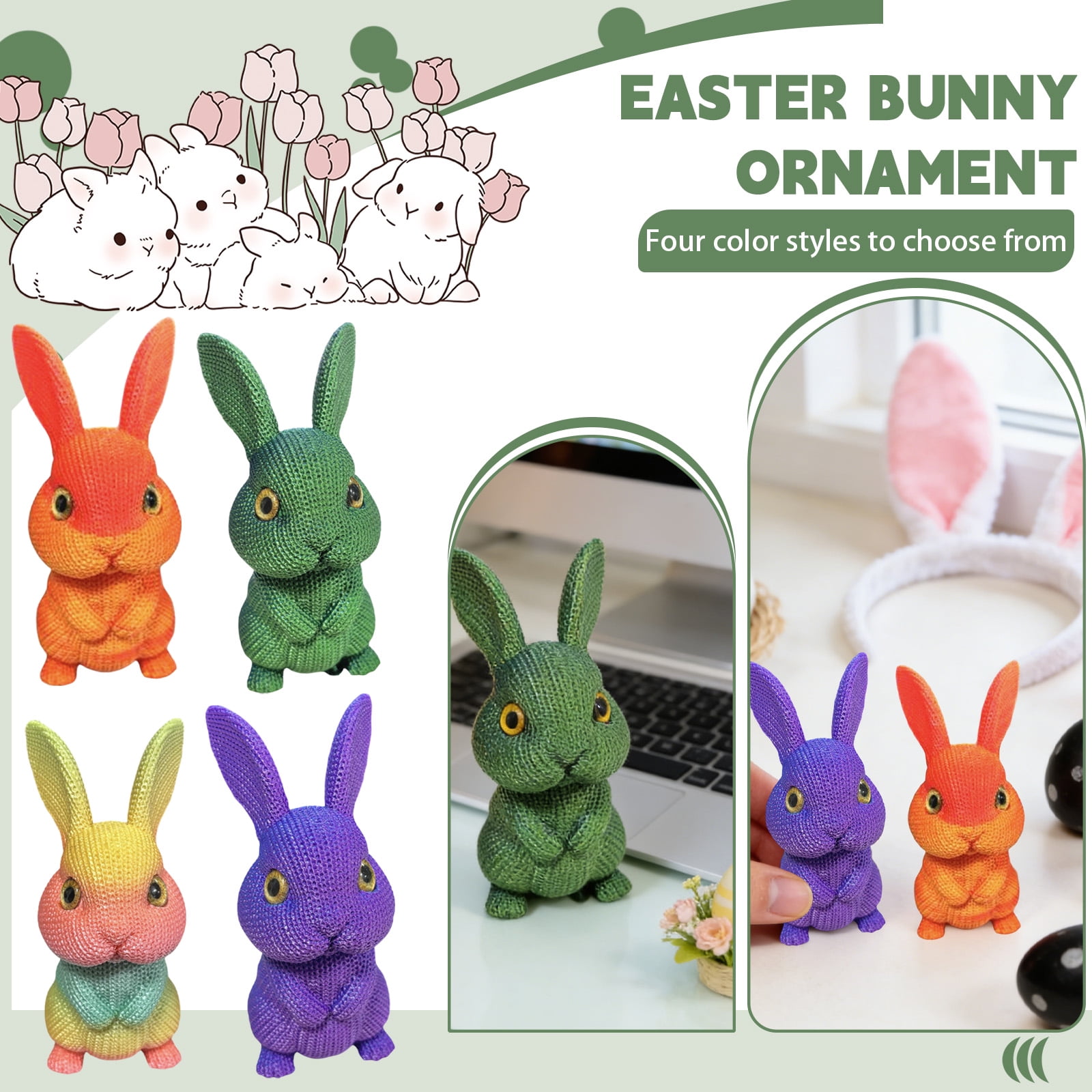 Easter Bunny Figurines Set 1Piece, 3D Printed Knit-Textured Decorations ...