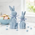 thumbnail image 1 of Easter Bunny Figurines Set of 2 (Large & Small) — Blue Resin Rabbit Statues with Rattan Effect, Spring Farmhouse Home Decor Centerpiece for Table, Indoor Easter Decorations, 1 of 7