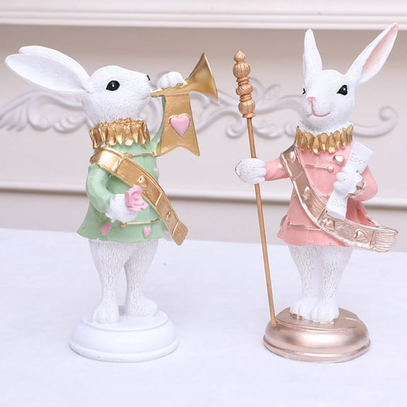 Easter Bunny Figurines With Trumpet & Scepter Decorations, Festive Home Accents For Coffee Table Bedroom Dining Table Easter Decor, Crafted Lifelike