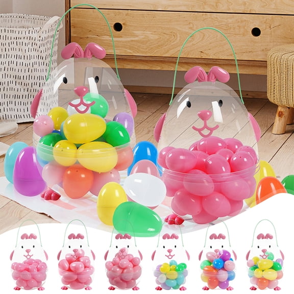 Easter Bunny Fillable Plastic Egg-Shaped Candy Gift Box Pink 1 Piece 27x19x4cm Durable Storage for Easter Decorations, Hunt, Crafts, Festive Spring Party