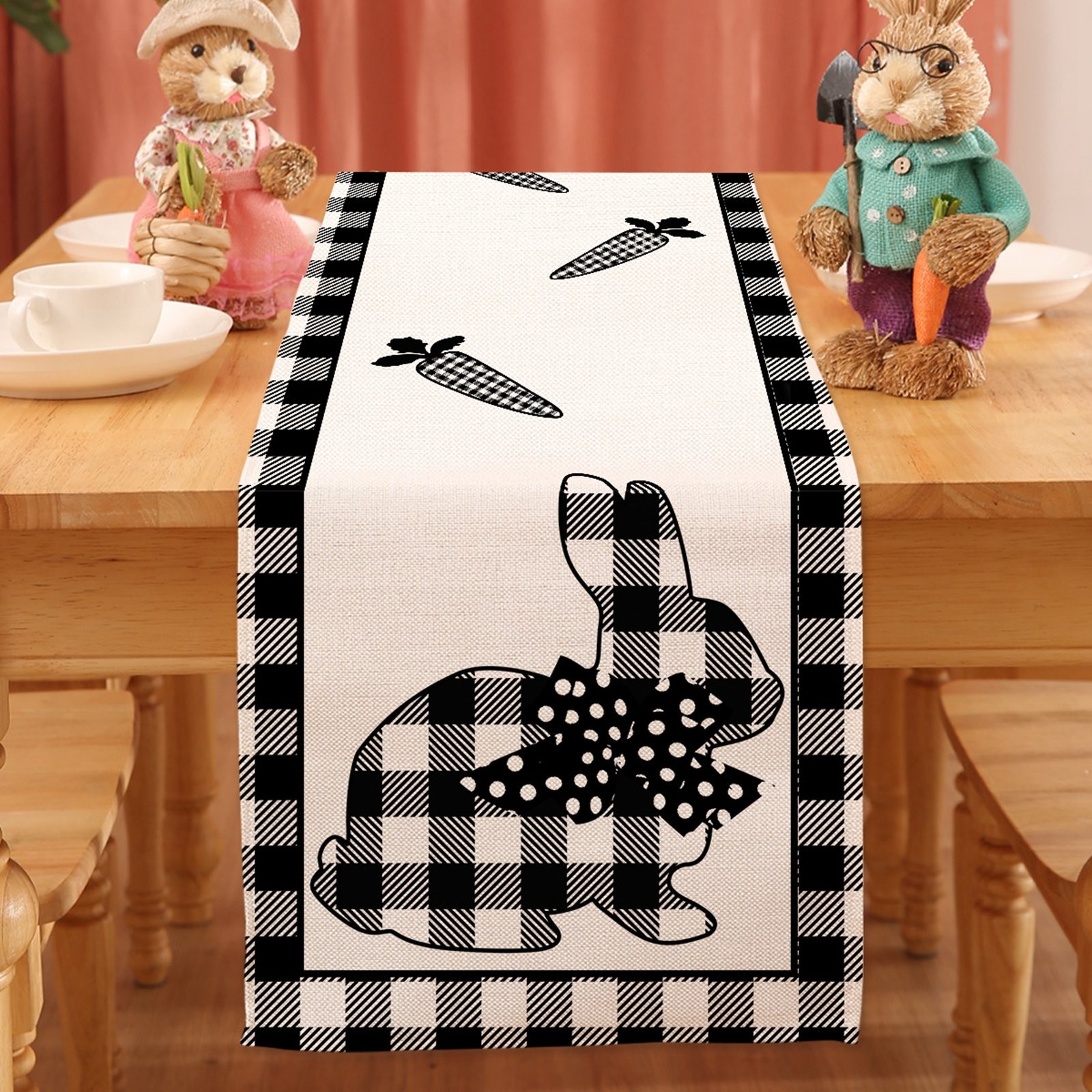 Easter Bunny Flax Table Flag Easter Tablecloth Decoration Easter Dining ...