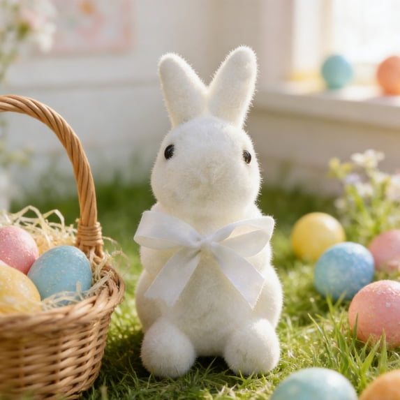 Easter Bunny Flocked Bunny Figurines Colorful Flocked Rabbit Statues Tabletop For Home Living Room Farmhouse Desktop Ornament Home Decor