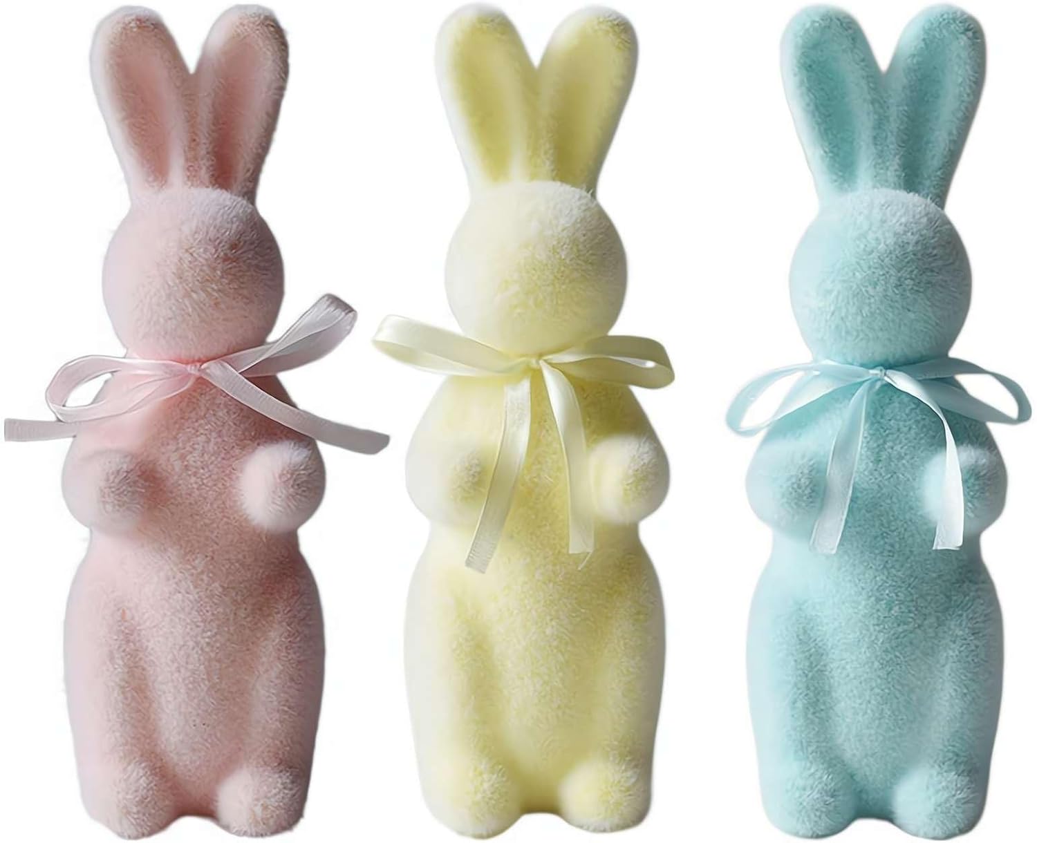 Easter Bunny Flocked Decor, Easter Decorations Flocked Bunnies Figurine ...