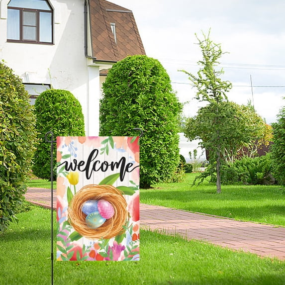 Easter Bunny Flocked Decoration, Easter Garden Sign 12x18 Inch Spring Garden Outdoor Sign Personalized Easter Decorations Double Sided Easter Yard Decoration Gift