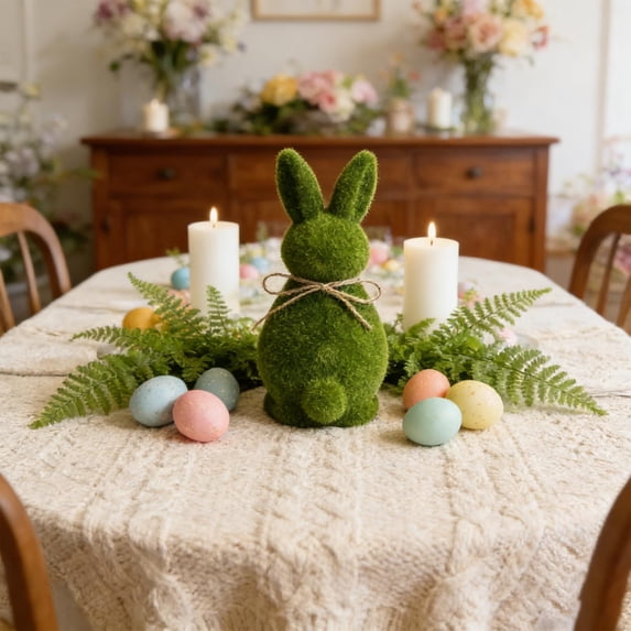 Easter Bunny Flocked Rabbits Easter Decorations Indoors Figurine for Desktop Easter Decoration and Easter Party Supplies
