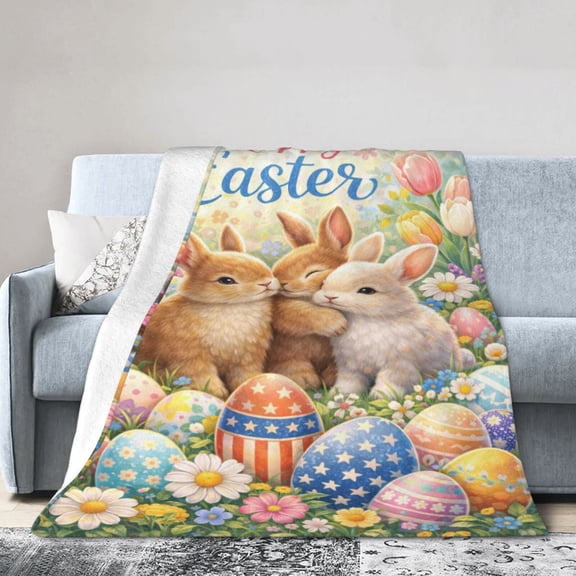Easter Bunny Floral Blanket Gift Throw Blanket Cozy Soft Spring Rabbit Egg Pattern Blanket Home Decor Gift for Family 50x40