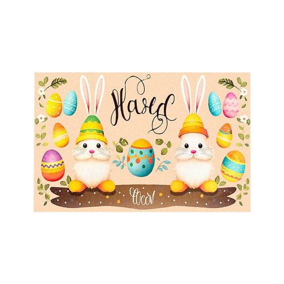 Easter Bunny Floral Egg Door Mat, Bunny Rabbit Flower Welcome Front Door Mat Indoor Outdoor Entrance, Easter Door Mats Rugs for Porch Entryway Decor